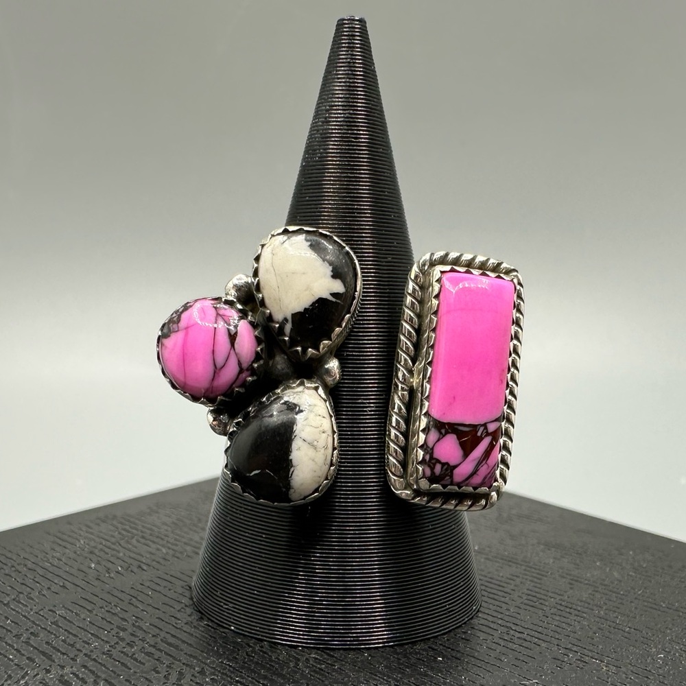 🌸 Cherry Blossom White Buffalo Sterling Silver 925 Floater Bypass Ring Handmade